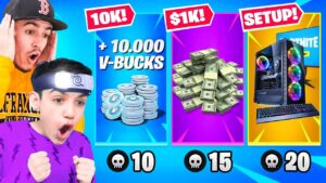 If My Little Brother Gets This Many Kills In Fortnite He Wins Expensive Gifts! Gaming Setup, V-Bucks