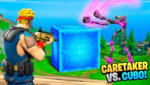 LEVEI UM CHEFE MITICO GIGANTE ATÉ O CUBO AZUL GIGANTE! Fortnite