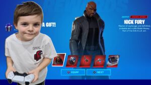 TRUMAnn Giving My 8 Year Old Kid NEW NICK FURY Marvel Fortnite Skin Bundle. Unlocking NICK FURY