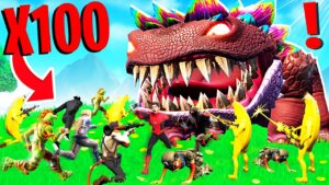 100 Joueurs ATTAQUE le BOSS DINOSAURE ! Expérience Fortnite Chapitre 3