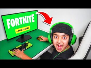 Kid Plays Fortnite With GREEN GAMING SETUP...