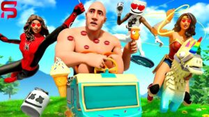 The ROCK PLAYS KISS CHASING with SPIDER-MAN'S GIRLFRIENDS.... Fortnite