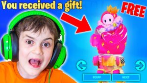 Unlocking My Little Bro *NEW* FALL GUYS SKIN Early! (FREE)