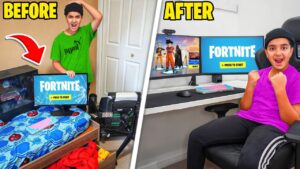 Destroying My Little Brothers FORTNITE GAMING SETUP, Then Surprising Him With NEW ONE!