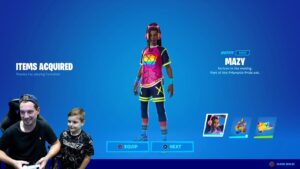 GIFTING My 8 Year Old Kid The NEW Fortnite item Shop Bundle PRISMATIC PRIDE Unlocking MAZY Skin