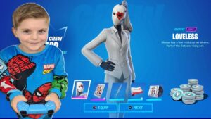 Giving My 8 Year Old Kid NEW Fortnite LOVELESS Crew Pack With 1000 FREE V-Bucks. Unlocking LOVELESS