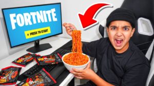 Kid Eats VOLCANO FIRE NOODLES For Every Kill In Fortnite...