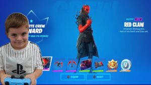 Giving My 9 Year Old Kid NEW Fortnite Crew Pack Skin RED CLAW With 1000 FREE Fortnite V-Bucks & MORE