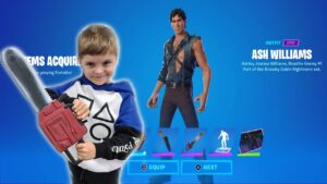 Me & My 9 Year Old Kid Buying & Unlocking NEW ASH WILLIAMS Evil Dead Skin & FREE Fortnite Vbucks