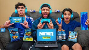 Last To Stop Playing Fortnite With BLUE GAMING SETUP Wins V-Bucks!