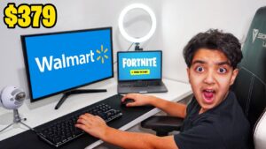 Kid Plays Fortnite With WALMART GAMING SETUP...