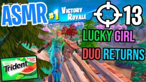ASMR Gaming 😴 Fortnite Lucky Girl Duo Win! Relaxing Gum Chewing 🎮🎧 Controller Sounds + Whispering 💤