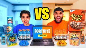 Eating Only One Color Food While Playing Fortnite! (ORANGE FOOD VS BLUE FOOD CHALLENGE!)
