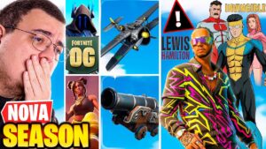 TUDO SOBRE A NOVA TEMPORADA NOVA ATUALIZAÇÃO DO FORTNITE RAIZ LEWIS HAMILTON E INVINCIBLE AVIÃO