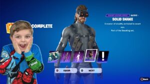 My 10 Year Old Kid Reaction Unlocking FREE NEW Fortnite Skin SOLID SNAKE & Spends ALL Battle Stars